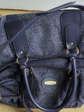 Fifth Avenue Navy Tweed Vintage Satchel - Classic Structured Carry On Bag